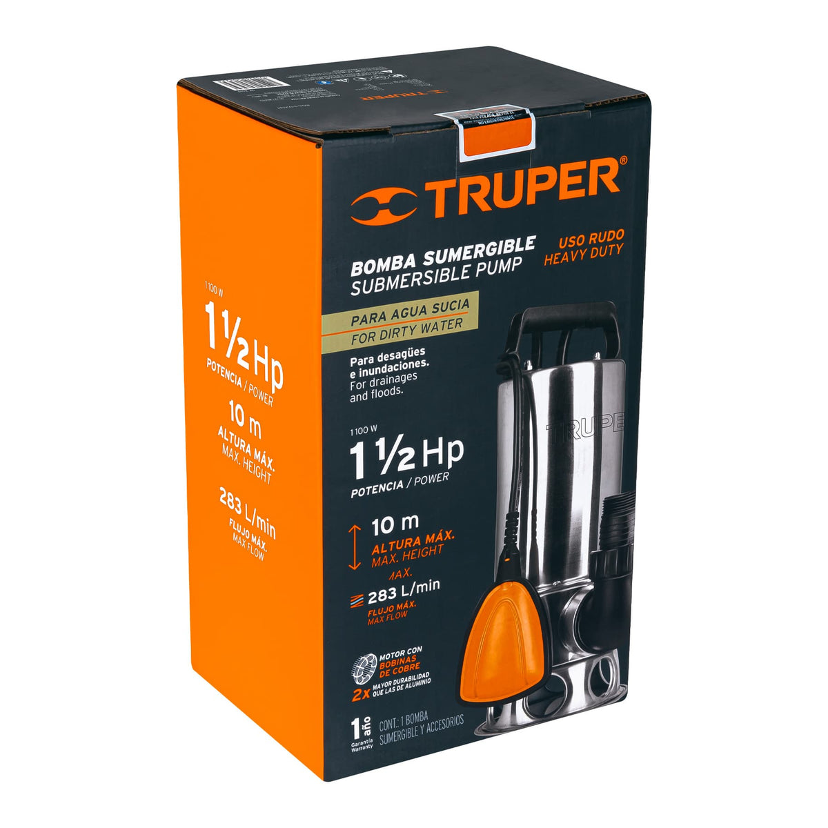 TRUPER BOS-1-1/2SM Bombas de agua sucias sumergibles resistentes 1 1/2Hp  (1100 w)