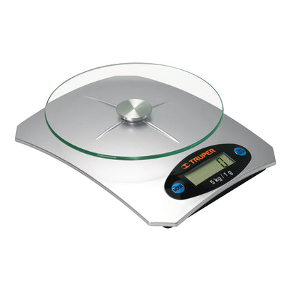 Truper BASE-5EC Báscula digital para cocina, 5 kg, plato de vidrio