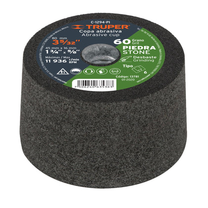 Truper C-1294-PI Copa desbaste, 3-5/32', grano 60 para piedra