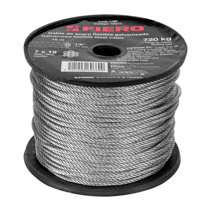 Fiero CAB-1/8F Cable flexible 1/8' de acero 7x19 hilos, 75 m