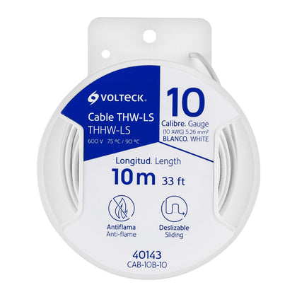 Volteck CAB-10B-10 Carrete con 10 m de cable THHW-LS 10 AWG blanco