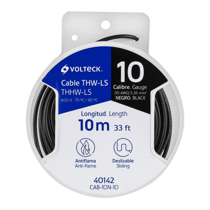 Volteck CAB-10N-10 Carrete con 10 m de cable THHW-LS 10 AWG negro