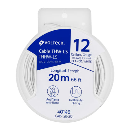 Volteck CAB-12B-20 Carrete con 20 m de cable THHW-LS 12 AWG blanco