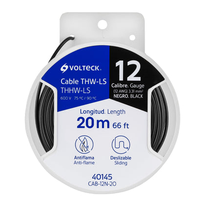 Volteck CAB-12N-20 Carrete con 20 m de cable THHW-LS 12 AWG negro