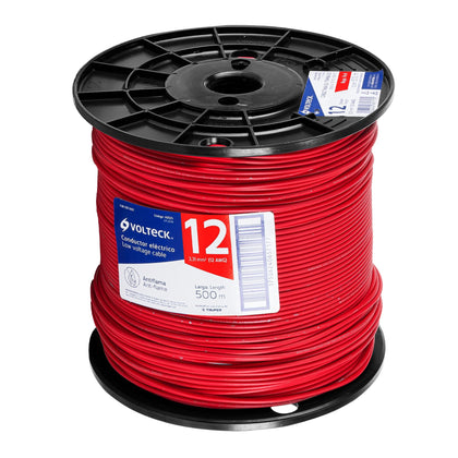 Volteck CAB-12R-500 Cable THHW-LS 12 AWG rojo en carrete de 500 m