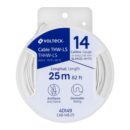 Volteck CAB-14B-25 Carrete con 25 m de cable THHW-LS 14 AWG blanco