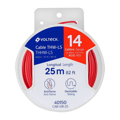 Volteck CAB-14R-25 Carrete con 25 m de cable THHW-LS 14 AWG rojo