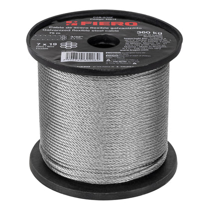 Fiero CAB-3/32F Cable flexible 3/32' de acero 7x19 hilos, 75 m