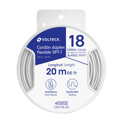 Volteck CDU-18-20 Carrete con 10 m cordón dúplex flexible SPT 14 AWG