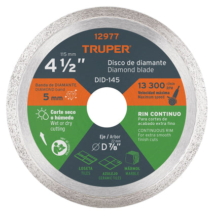 Truper DID-145 Disco de diamante, rin continuo, 4-1/2'