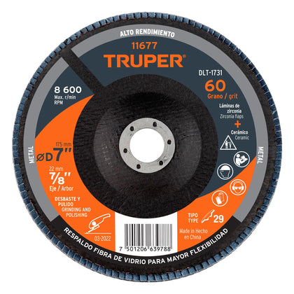 Truper DLT-1731 Disco 7' laminado grano 60 centro 7/8'