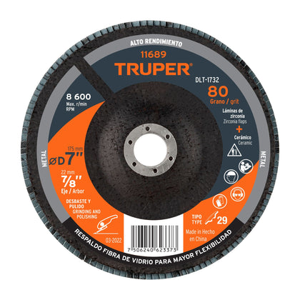 Truper DLT-1732 Disco 7' laminado grano 80 centro 7/8'