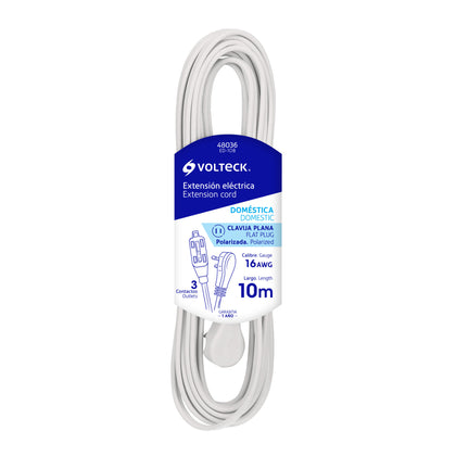 Volteck ED-10B Extensión eléctrica doméstica 10 m blanca con clavija plana