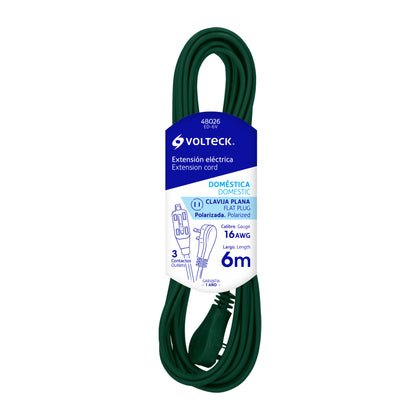 Volteck ED-6V Extensión eléctrica doméstica 6 m verde con clavija plana