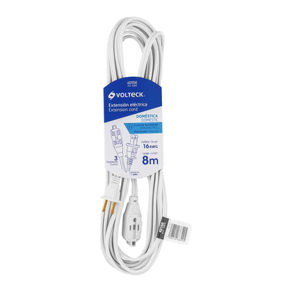 Volteck ED-8BR Extensión eléctrica doméstica 8 m blanca con clavija recta