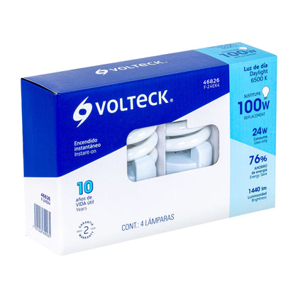 Volteck F-24EX4 Lámpara 24 W, espiral, luz día, T4, en caja 4 piezas,Volteck