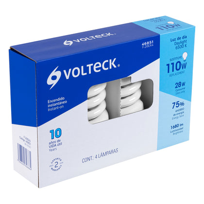 Volteck F-28EX4 Lámpara 28 W, espiral, luz día, T4, en blíster 4 piezas