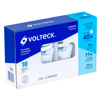 Volteck F-9EMX4 Lámpara 9 W, espiral mini, luz día, T2, en blíster, 4 piezas