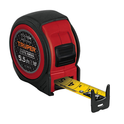 Truper FCG-55M Flexómetro compacto con grip, 5.5 m, cinta 25 mm