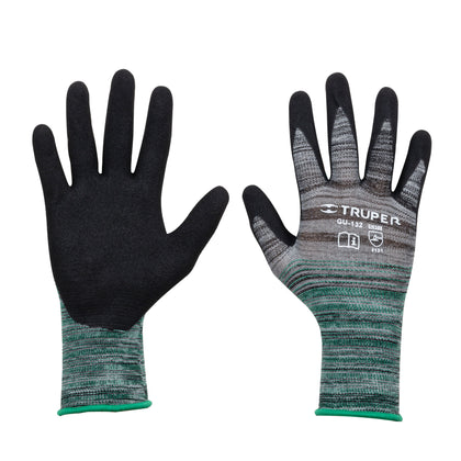 Truper GU-132 Guantes de nylon recubiertos de nitrilo arenoso, M