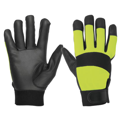 Truper GU-645 Guantes mecánico, alta visibilidad, palma poliuretano, verde