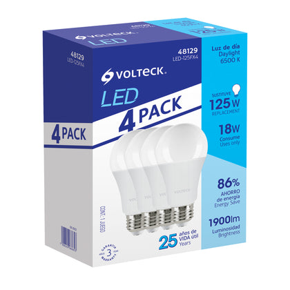 Volteck LED-125FX4 Pack de 4 lámparas de LED, A22, 18 W, luz de día, Volteck