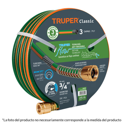 Truper MAN-10X1/2R Manguera 1/2' reforzada 3 capas 10 m conexiones de metal