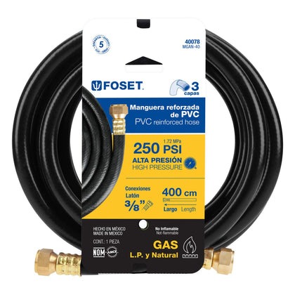 Foset MGAN-40 Manguera para gas 3/8' flexible negra de 4 m, con conexión