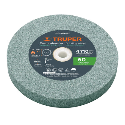 Truper PIES-63460T Piedra para esmeril 6 X 3/4', carburo de silicio, grano 60