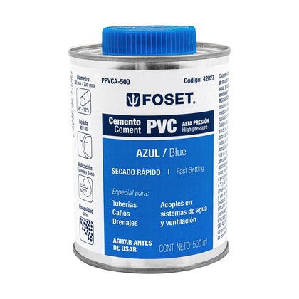 Foset PPVCA-500 Cemento azul para PVC en bote de 500 ml, alta presión