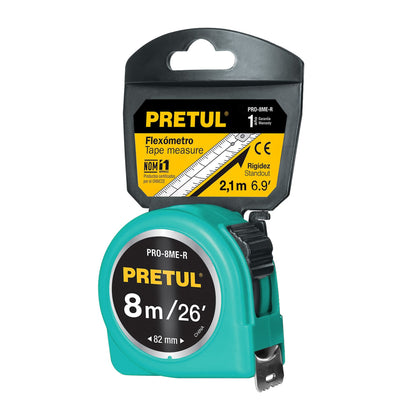 Pretul PRO-8ME-R Flexómetro verde 8 m cinta 25 mm, en tarjeta