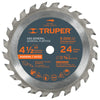 Truper ST-424 Disco sierra p/madera 4-1/2', 24 dientes, centro 3/8'