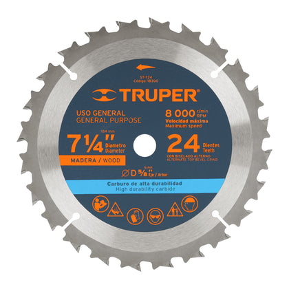 Truper ST-724 Disco sierra 7- 1/4' para madera, 24 dientes centro 5/8'