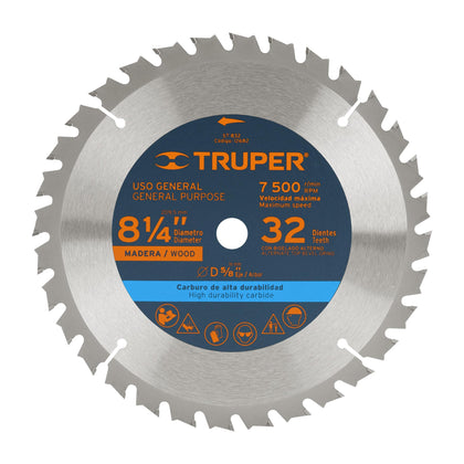 Truper ST-832 Disco sierra 8-1/4' para madera, 32 dientes centro 5/8'