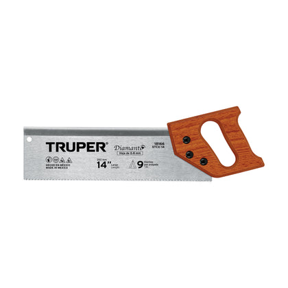 Truper STCX-14 Serrucho 14' diamante, de costilla, 9 DPP