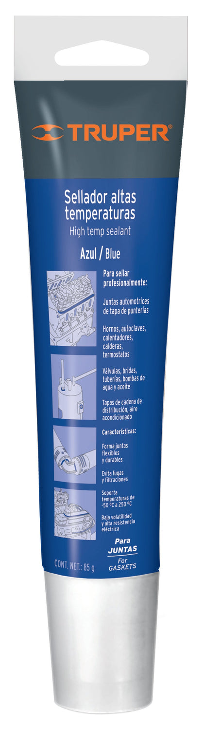 Truper ALTE-A Sellador para altas temperaturas, silicón azul, 85 gr