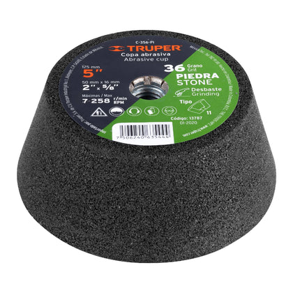 Truper C-356-PI Copa desbaste de piedra 5' grano 36, eje 5/8-11