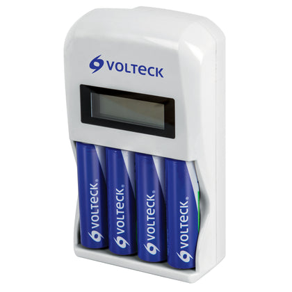 Volteck CA-RE-10 Cargador de pilas, AA, AAA, incluye 4 pilas AA