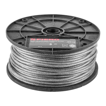 Fiero CAB-1/8RX Cable rígido 1/8' acero 7x7 recubierto PVC, 75 m