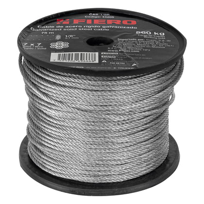 Fiero CAB-1/8R Cable rígido 1/8' de acero 7x7 hilos, 75 m, Fiero