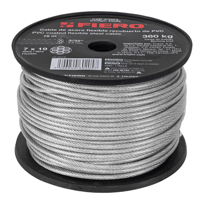 Fiero CAB-3/32FX Cable flexible 3/32' acero 7x19 recubierto PVC, 75 m