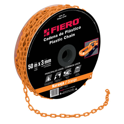 Fiero CAPL-3A Cadena de 3 mm de plástico naranja, carrete de 50 m