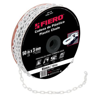 Fiero CAPL-3B Cadena de 3 mm de plástico blanca, carrete de 50 m