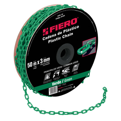 Fiero CAPL-3V Cadena de 3 mm de plástico verde, carrete de 50 m