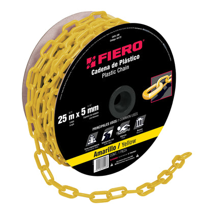 Fiero CAPL-5M Cadena de 5 mm de plástico amarilla, carrete de 25m