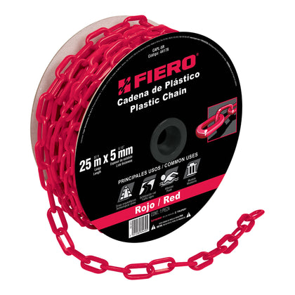 Fiero CAPL-5R Cadena de 5 mm de plástico roja, carrete de 25 m