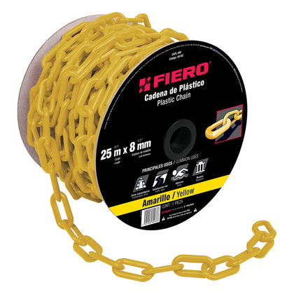 Fiero CAPL-8M Cadena de 8 mm de plástico amarilla, carrete de 25m