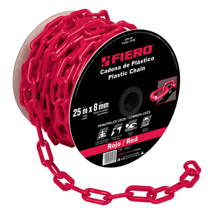 Fiero CAPL-8R Cadena de 8 mm de plástico roja, carrete de 25 m