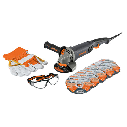 Expert COMBOE-4590N Esmeriladora 4-1/2' 950 W, discos, lentes y guantes