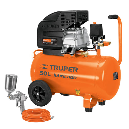 Truper COMP-KIT50 Kit, compresor 50 L, 3-1/2 HP, manguera de PVC y pistola